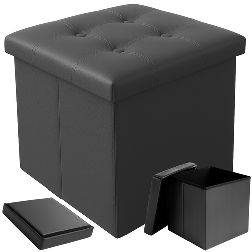 RUHHY Foldable Storage Pouffe Cube – Eco-Leather, 39L Capacity, Gray, 38x38 cm (WNDR25780)