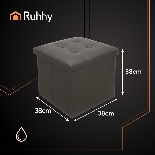 RUHHY Foldable Storage Pouffe Cube – Eco-Leather, 39L Capacity, Gray, 38x38 cm (WNDR25780) - Image 6