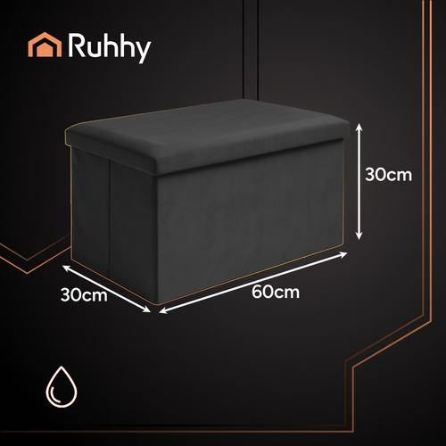 RUHHY XL Folding Velvet Pouf with Storage – Elegant Black, 54L Capacity (WNDR25995) - Image 4