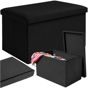 RUHHY XL Folding Velvet Pouf with Storage – Elegant Black, 54L Capacity (WNDR25995)