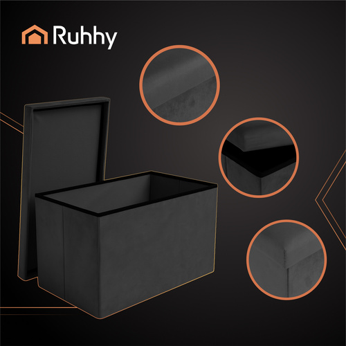 RUHHY XL Folding Velvet Pouf with Storage – Elegant Black, 54L Capacity (WNDR25995) - Image 8