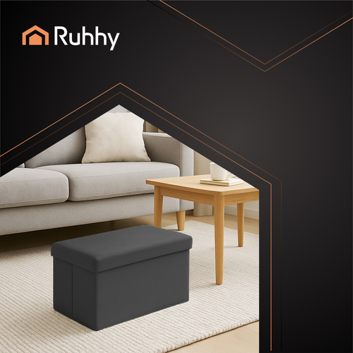 RUHHY XL Folding Velvet Pouf with Storage – Elegant Black, 54L Capacity (WNDR25995) - Image 9