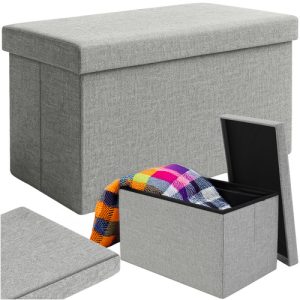 RUHHY Folding Pouf with Storage – XL Seat & Hidden Chest (WNDR25996)