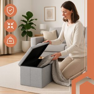 RUHHY Folding Pouf with Storage – XL Seat & Hidden Chest (WNDR25996)