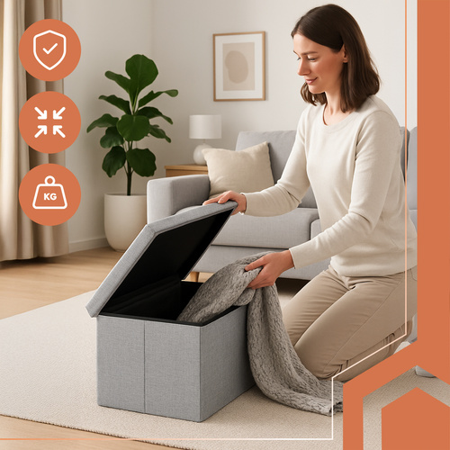 RUHHY Folding Pouf with Storage – XL Seat & Hidden Chest (WNDR25996) - Image 2