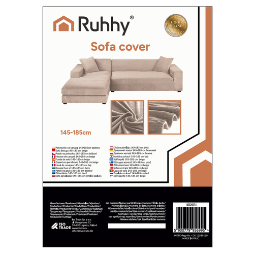 RUHHY Corner Sofa Cover – Beige Elastic Velvet - 145–185 cm (WNDR26031) - Image 11
