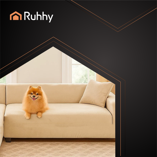 RUHHY Corner Sofa Cover – Beige Elastic Velvet - 145–185 cm (WNDR26031) - Image 6