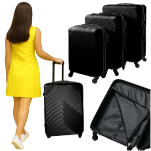 TRIZAND 3-Piece Travel Suitcase Set – Large, Medium & Small – Black (WNDR26661)