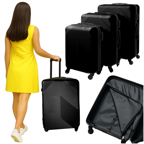 TRIZAND 3-Piece Travel Suitcase Set – Large, Medium & Small – Black (WNDR26661)