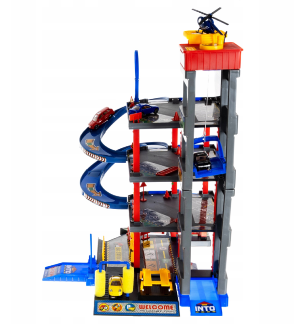 4-level play parking garage with elevator and car wash – includes 4 cars and helicopter, interactive kids’ toy (WNDR11606) - Image 3