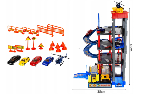 4-level play parking garage with elevator and car wash – includes 4 cars and helicopter, interactive kids’ toy (WNDR11606) - Image 8