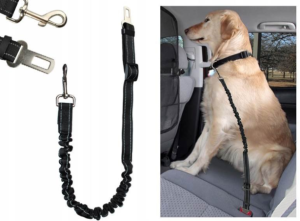 Adjustable black elastic dog leash for cars – safe and flexible pet restraint for travel (WNDR6230)