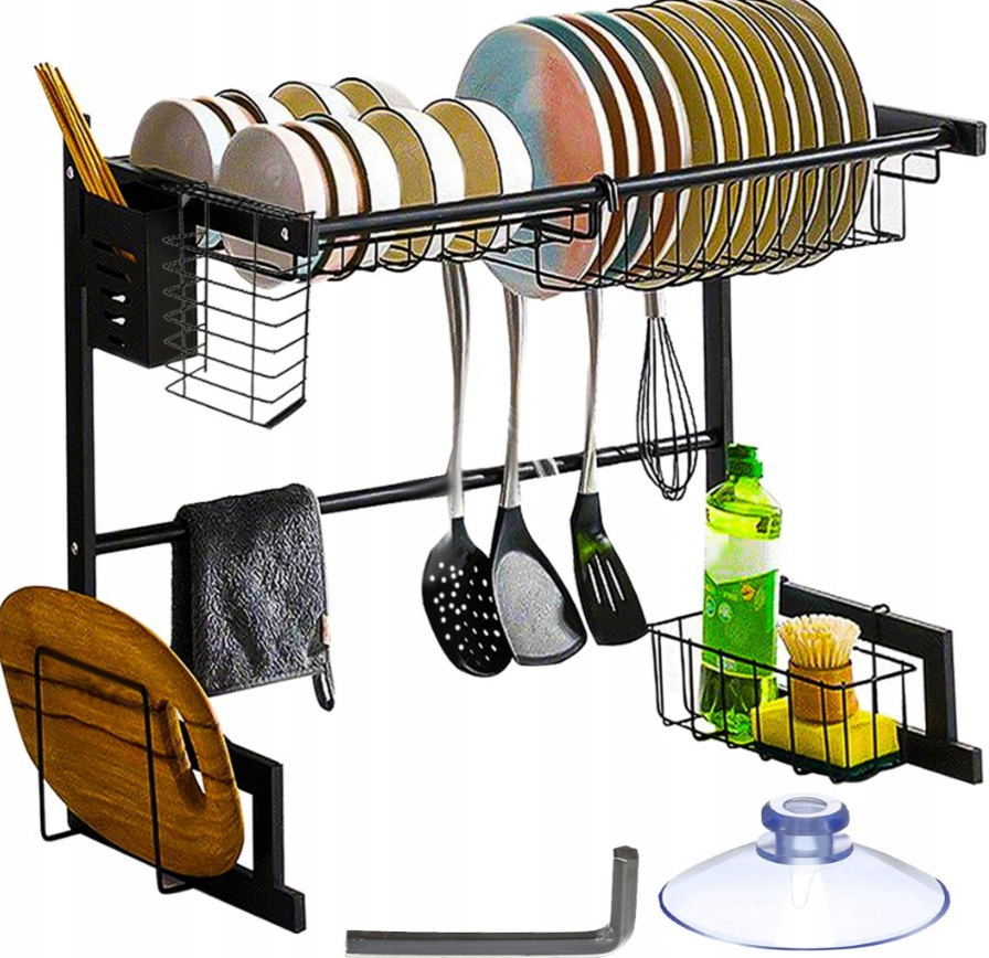 Adjustable steel drip rack sink stand – black kitchen storage & dish dryer (WNDR19174) - Image 8