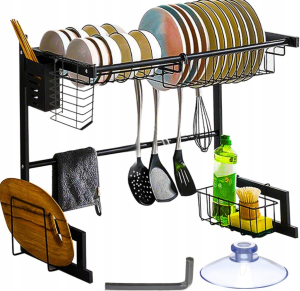 Adjustable steel drip rack sink stand – black kitchen storage & dish dryer (WNDR19174)
