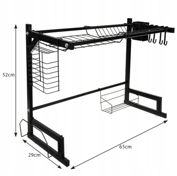 Adjustable steel drip rack sink stand – black kitchen storage & dish dryer (WNDR19174) - Image 3