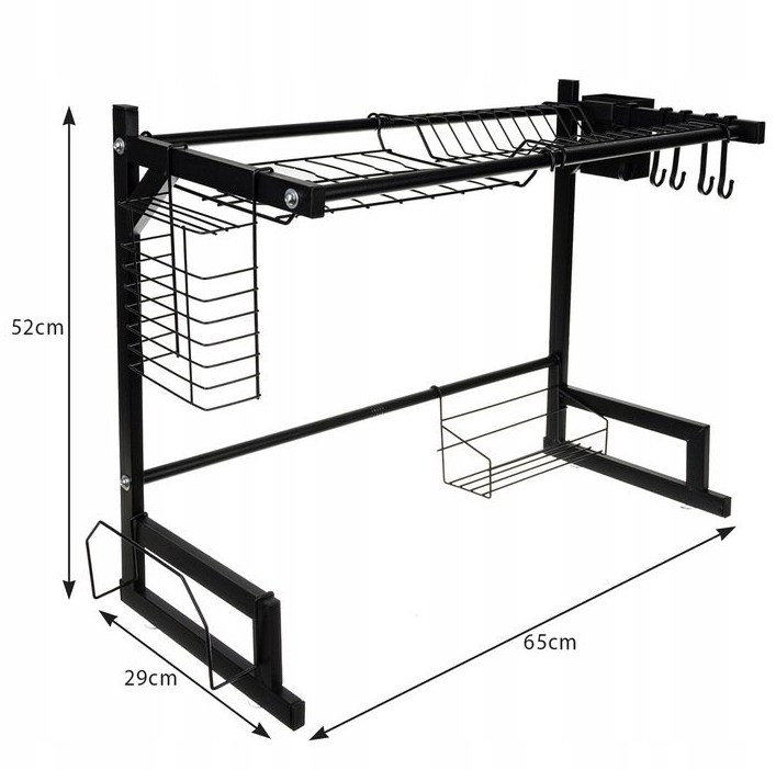Adjustable steel drip rack sink stand – black kitchen storage & dish dryer (WNDR19174) - Image 3