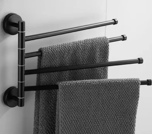 Black modern 4-arm metal towel rack – stylish and practical bathroom accessory (WNDR24474)