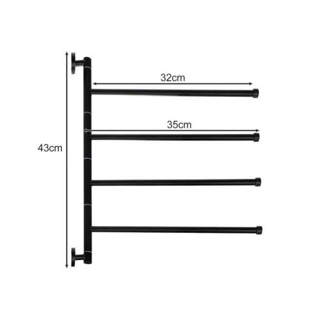 Black modern 4-arm metal towel rack – stylish and practical bathroom accessory (WNDR24474) - Image 3