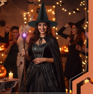 Classic black witch hat for halloween & carnival – perfect costume accessory for parties and cosplay (WNDR26047)