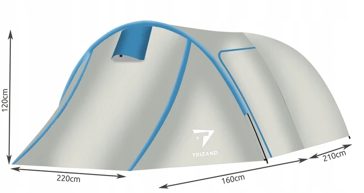 Easy-setup outdoor 3-person camping tent – 120 × 220 × 370 cm, blue-silver (WNDR12572) - Image 3