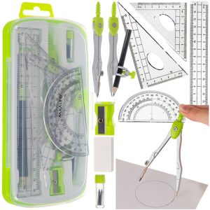 MAALEO Geometry Set – 10-Piece School Math Kit with Compass, Ruler, Protractor & Set Squares (WNDR26170)