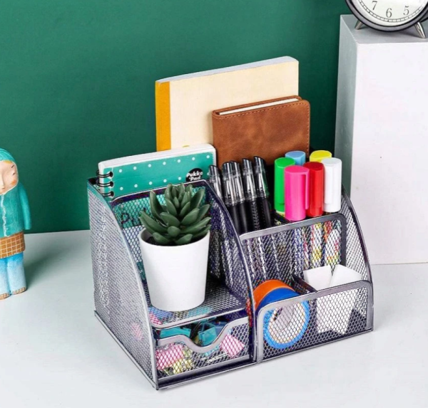 Gray 7-compartment office organizer – practical desk storage (WNDR16111) - Image 3