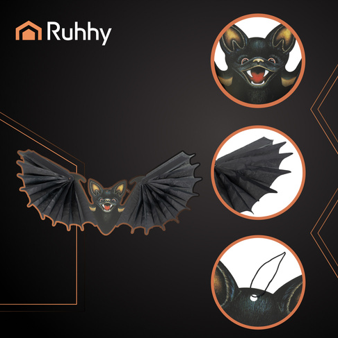 Hanging bat decoration – realistic hanging ornament for halloween, parties, and home décor (WNDR26126) - Image 5