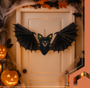 Hanging bat decoration – realistic hanging ornament for halloween, parties, and home décor (WNDR26126)