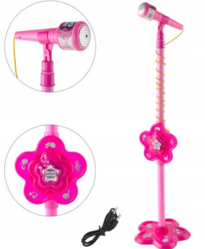 Pink microphone with MP3 player and stand – karaoke and singing practice for Kids (WNDR8235)