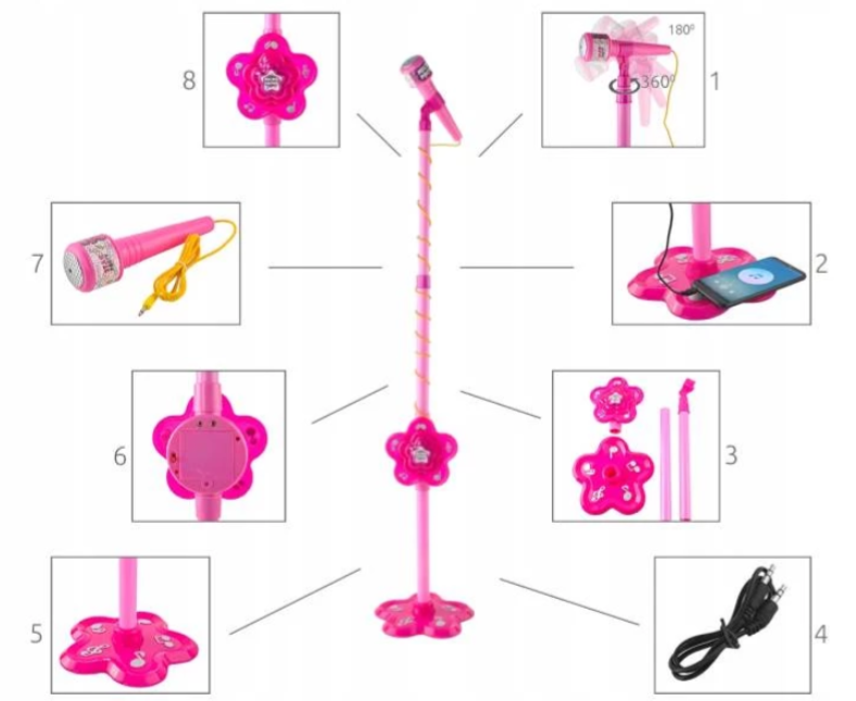 Pink microphone with MP3 player and stand – karaoke and singing practice for Kids (WNDR8235) - Image 8
