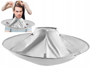 Silver hairdressing cape for haircuts – water-repellent, adjustable neck protector cloak (WNDR7714)