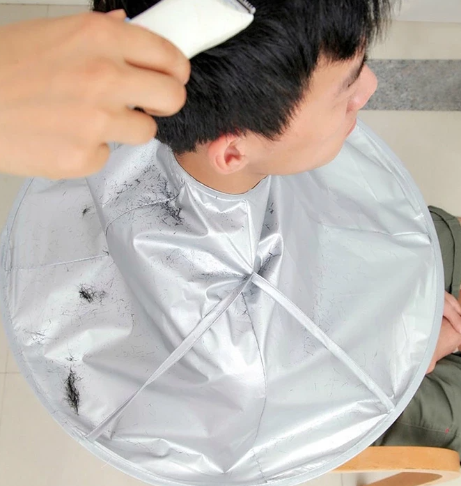 Silver hairdressing cape for haircuts – water-repellent, adjustable neck protector cloak (WNDR7714) - Image 6
