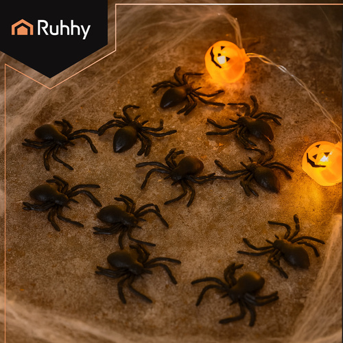 RUHHY Halloween Decorative Spiders – Set of 10 Realistic Black Plastic Spiders (3x3 cm) (WNDR26028) - Image 4