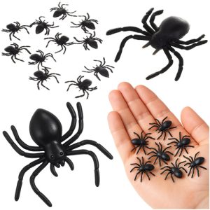 RUHHY Halloween Decorative Spiders – Set of 10 Realistic Black Plastic Spiders (3x3 cm) (WNDR26028)