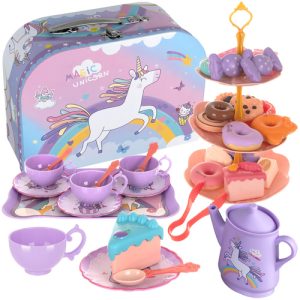 Kruzzel Children’s Tea & Coffee Set with Sweets – Pretend Play Toy Set in Gift Suitcase (WNDR26368)