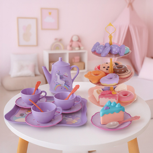 Kruzzel Children’s Tea & Coffee Set with Sweets – Pretend Play Toy Set in Gift Suitcase (WNDR26368) - Image 5