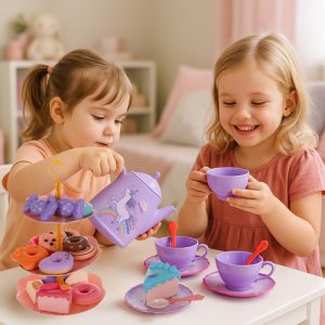 Kruzzel Children’s Tea & Coffee Set with Sweets – Pretend Play Toy Set in Gift Suitcase (WNDR26368)