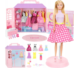 XXL dollhouse with doll and wardrobe – large fashion playset for kids (WNDR10316)