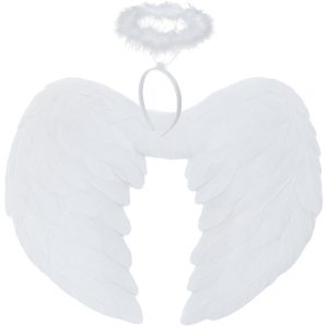 Ruhhy Angel Wings with Halo – White Feather Costume Set (2 pcs, 45 × 35 cm) (WNDR26479)