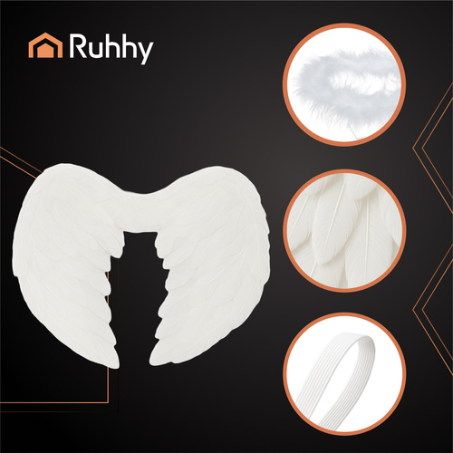 Ruhhy Angel Wings with Halo – White Feather Costume Set (2 pcs, 45 × 35 cm) (WNDR26479) - Image 3