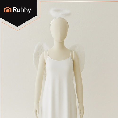 Ruhhy Angel Wings with Halo – White Feather Costume Set (2 pcs, 45 × 35 cm) (WNDR26479) - Image 4