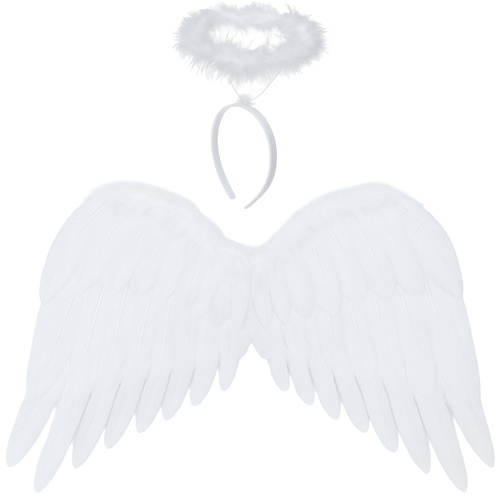 Ruhhy Angel Wings with Halo – White Costume Accessory Set (2 pcs, 50 × 35 cm) (WNDR26480)
