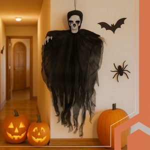 RUHHY Black Hanging Skeleton Decoration – 70 cm (WNDR26125)