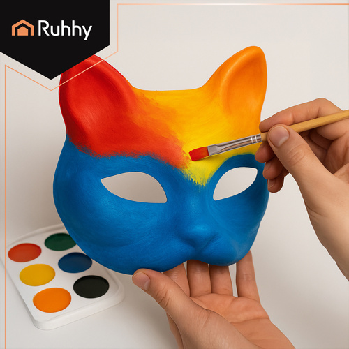 RUHHY Cat Face Mask Set – 10 White DIY Paintable Masks with Elastic Bands (WNDR26000) - Image 7