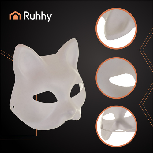 RUHHY Cat Face Mask Set – 10 White DIY Paintable Masks with Elastic Bands (WNDR26000) - Image 6