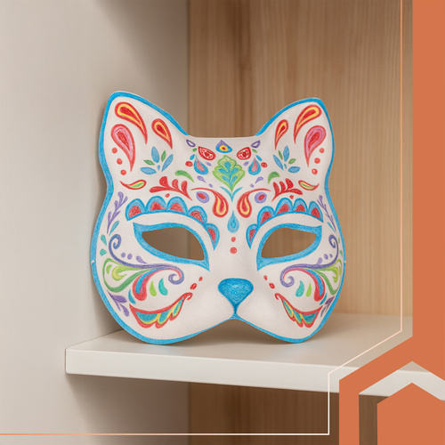 RUHHY Cat Face Mask Set – 10 White DIY Paintable Masks with Elastic Bands (WNDR26000) - Image 3