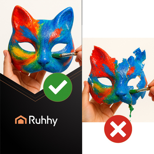 RUHHY Cat Face Mask Set – 10 White DIY Paintable Masks with Elastic Bands (WNDR26000) - Image 8