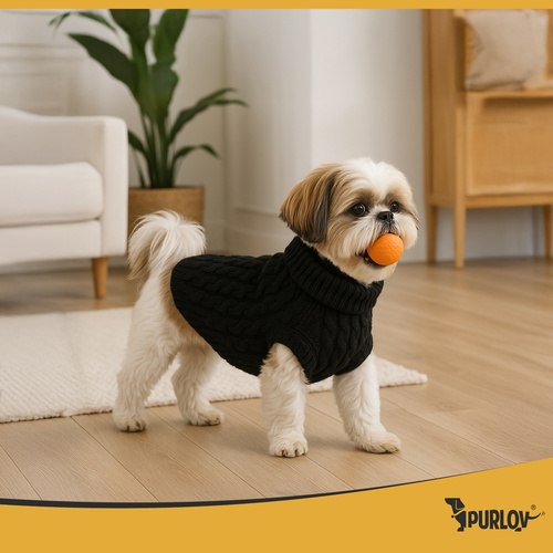 Purlov Dog/Cat Sweater – Size L, Black Knit Winter Turtleneck (WNDR26218) - Image 3