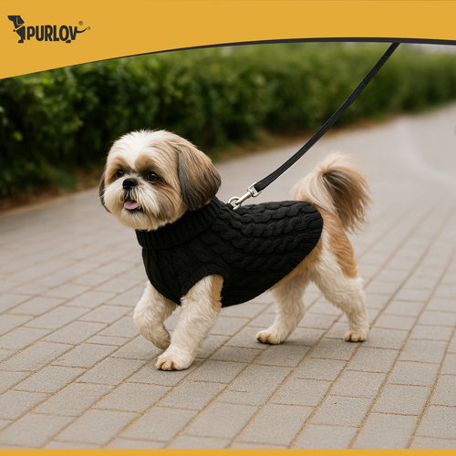 Purlov Dog/Cat Sweater – Size L, Black Knit Winter Turtleneck (WNDR26218) - Image 2