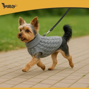 Purlov Dog/Cat Sweater – Size M, Gray Knit Winter Turtleneck (WNDR26217)